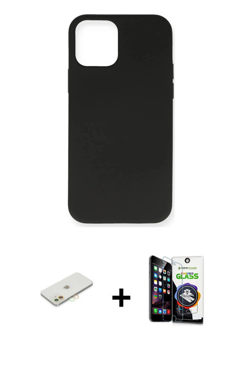 ieg™ iPhone 12 Mini Kılıf Ahenk Serisi - Şeffaf Temperli Cam Ekran Koruyucu + Turuncu Renkli Kamera