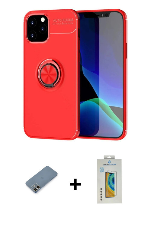 ieg™ iPhone 12 Kılıf Yankı Form Prime - Siyah Polymer Nano Ekran Koruyucu + Gold Metal Kamera Lens K