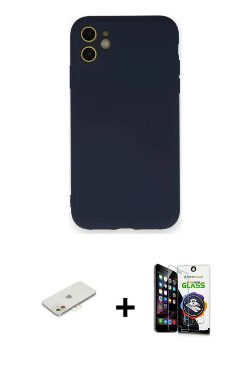 ieg™ iPhone 12 Mini Kılıf Ahenk Serisi - Şeffaf Temperli Cam Ekran Koruyucu + Turuncu Renkli Kamera