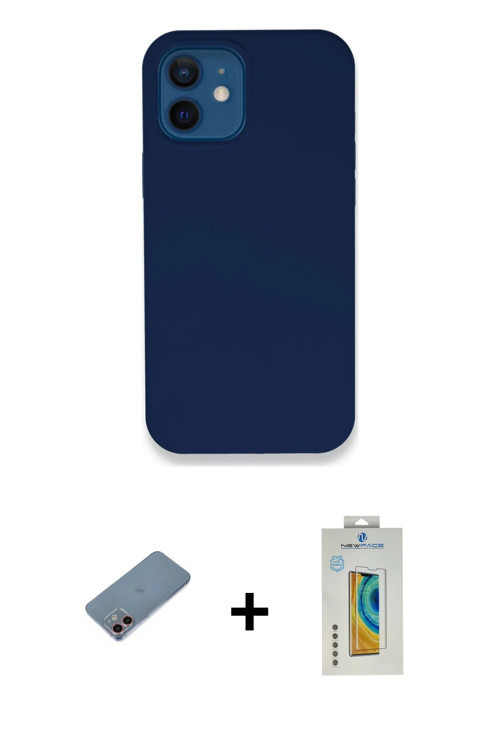 ieg™ iPhone 12 Kılıf Zirve Modern Özel Seri - Siyah Polymer Nano Ekran Koruyucu + Pembe Shine Kamera