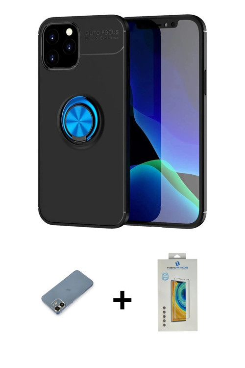 ieg™ iPhone 12 Kılıf Yankı Form Prime - Siyah Polymer Nano Ekran Koruyucu + Gold Metal Kamera Lens K