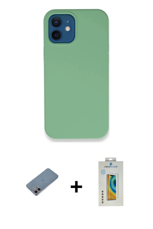ieg™ iPhone 12 Kılıf Zirve Modern Özel Seri - Siyah Polymer Nano Ekran Koruyucu + Pembe Shine Kamera