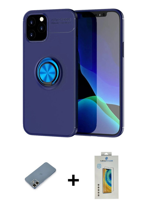 ieg™ iPhone 12 Kılıf Yankı Form Prime - Siyah Polymer Nano Ekran Koruyucu + Gold Metal Kamera Lens K
