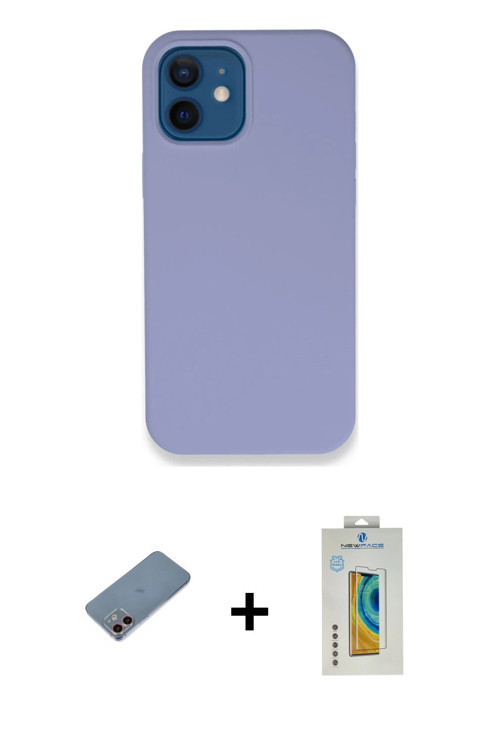 ieg™ iPhone 12 Kılıf Zirve Modern Özel Seri - Siyah Polymer Nano Ekran Koruyucu + Pembe Shine Kamera