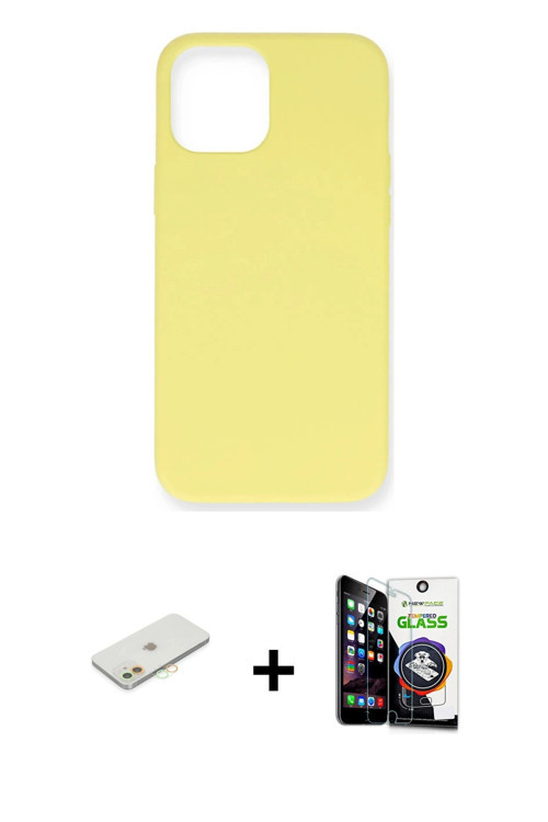 ieg™ iPhone 12 Mini Kılıf Ahenk Serisi - Şeffaf Temperli Cam Ekran Koruyucu + Turuncu Renkli Kamera