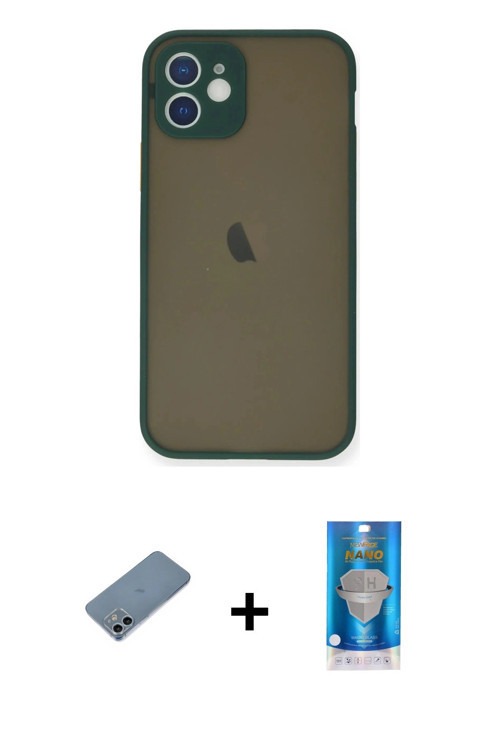 ieg™ iPhone 12 Mini Kılıf Ahenk Çizgi Serisi - Şeffaf Royal Nano Ekran Koruyucu + Sierra Blue Shine