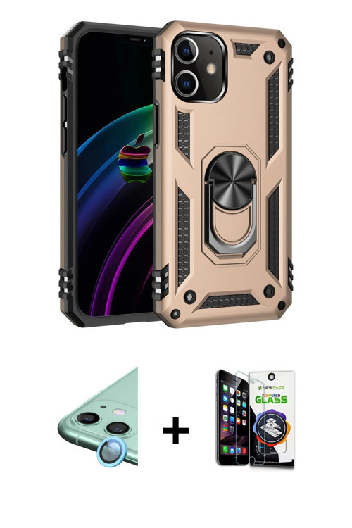 ieg™ iPhone 12 Mini Kılıf Ahenk Klasik Koleksiyonu - Şeffaf Temperli Cam Ekran Koruyucu + Mavi Raze