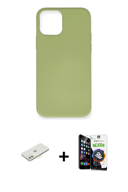 ieg™ iPhone 12 Mini Kılıf Ahenk Serisi - Şeffaf Temperli Cam Ekran Koruyucu + Turuncu Renkli Kamera