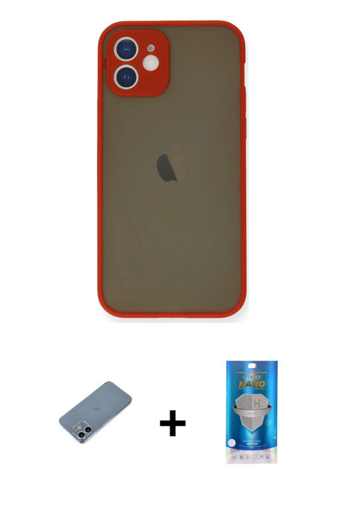 ieg™ iPhone 12 Mini Kılıf Ahenk Çizgi Serisi - Şeffaf Royal Nano Ekran Koruyucu + Sierra Blue Shine