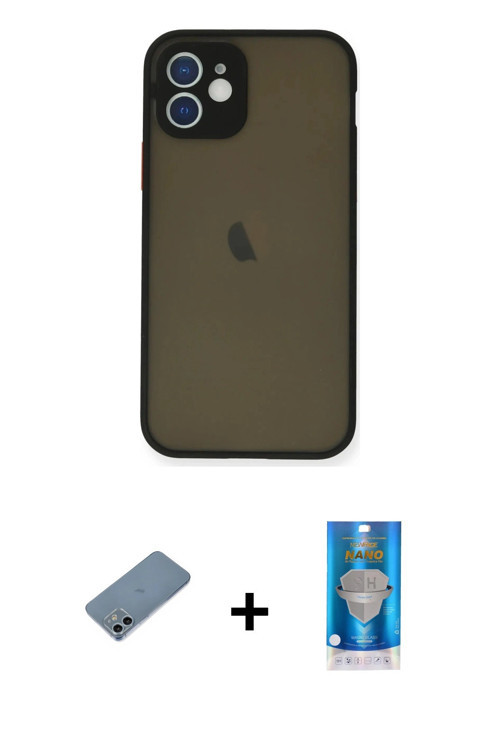 ieg™ iPhone 12 Mini Kılıf Ahenk Çizgi Serisi - Şeffaf Royal Nano Ekran Koruyucu + Sierra Blue Shine