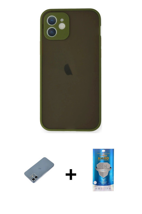 ieg™ iPhone 12 Mini Kılıf Ahenk Çizgi Serisi - Şeffaf Royal Nano Ekran Koruyucu + Sierra Blue Shine