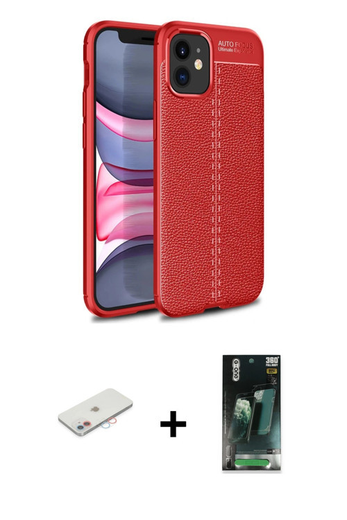 ieg™ iPhone 12 Mini Kılıf Doruk Klasik Özel Seri - Siyah 360 Mat Full Body Arka Koruyucu + Pembe Ren