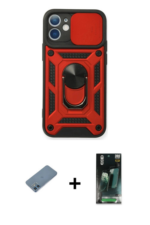 ieg™ iPhone 12 Mini Kılıf Ahenk Klasik - Şeffaf 360 Full Body Arka Koruyucu + Mavi Shine Kamera Lens