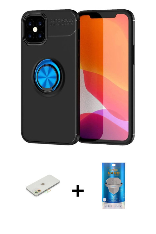 ieg™ iPhone 12 Mini Kılıf Yankı Form Prime - Şeffaf Royal Nano Ekran Koruyucu + Turuncu Renkli Kamer