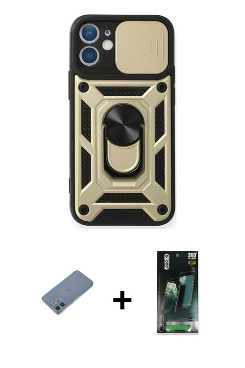 ieg™ iPhone 12 Mini Kılıf Ahenk Klasik - Şeffaf 360 Full Body Arka Koruyucu + Mavi Shine Kamera Lens