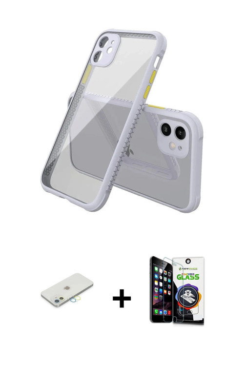 ieg™ iPhone 12 Mini Kılıf Nova Asil Özel Seri - Şeffaf Temperli Cam Ekran Koruyucu + Sarı Renkli Kam