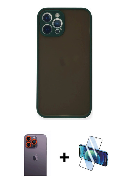ieg™ iPhone 12 Pro Kılıf Ahenk Çizgi Serisi - Siyah 3D Antistatik Seramik Nano Ekran Koruyucu + Turu