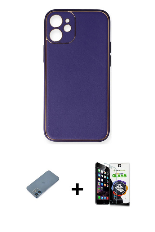 ieg™ iPhone 12 Mini Kılıf Yadigar Klasik - Şeffaf Temperli Cam Ekran Koruyucu + Mavi Shine Kamera Le