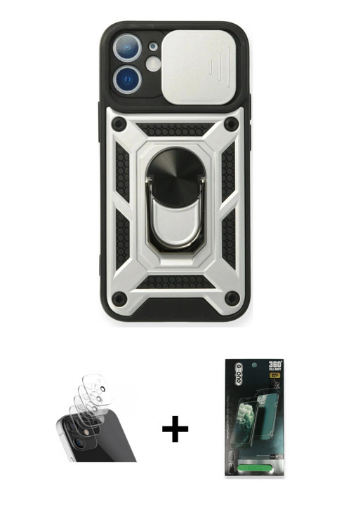 ieg™ iPhone 12 Mini Kılıf Ahenk Klasik - Şeffaf 360 Full Body Arka Koruyucu + Şeffaf Kamera Lens Kor