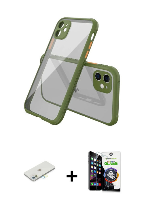 ieg™ iPhone 12 Mini Kılıf Nova Asil Özel Seri - Şeffaf Temperli Cam Ekran Koruyucu + Sarı Renkli Kam