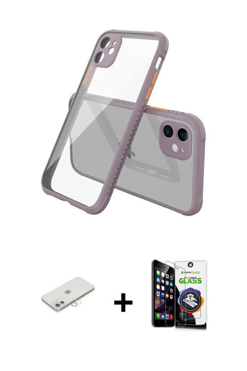 ieg™ iPhone 12 Mini Kılıf Nova Asil Özel Seri - Şeffaf Temperli Cam Ekran Koruyucu + Sarı Renkli Kam