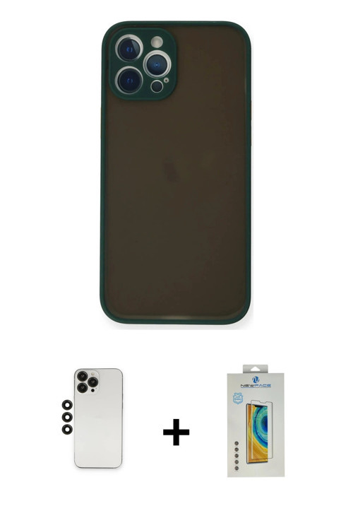 ieg™ iPhone 12 Pro Kılıf Ahenk Çizgi Serisi - Siyah Polymer Nano Ekran Koruyucu + Siyah Shine Kamera