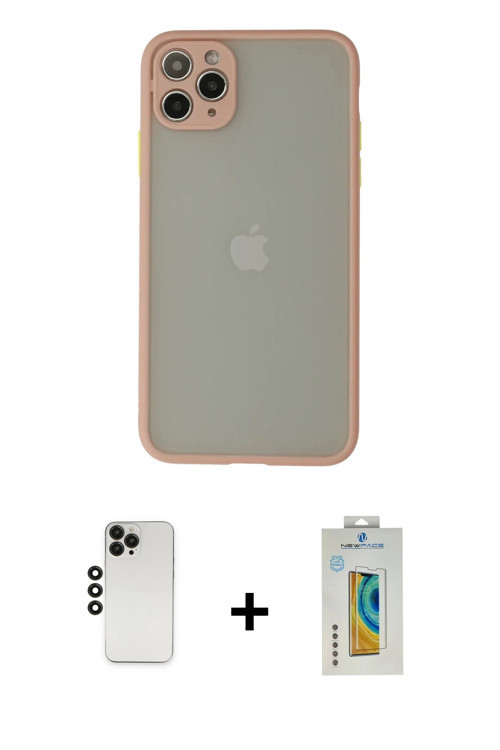 ieg™ iPhone 12 Pro Kılıf Ahenk Çizgi Serisi - Siyah Polymer Nano Ekran Koruyucu + Siyah Shine Kamera