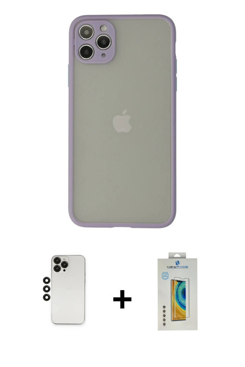 ieg™ iPhone 12 Pro Kılıf Ahenk Çizgi Serisi - Siyah Polymer Nano Ekran Koruyucu + Siyah Shine Kamera