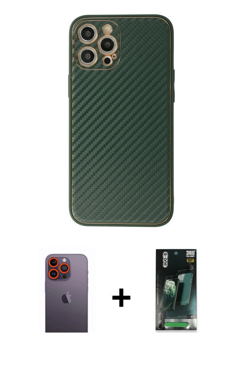 ieg™ iPhone 12 Pro Kılıf Ahenk Işık - Siyah 360 Mat Full Body Arka Koruyucu + Turuncu Neon Fosforlu