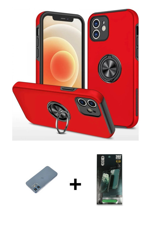 ieg™ iPhone 12 Mini Kılıf Odak Form Prime - Siyah 360 Mat Full Body Arka Koruyucu + Mavi Shine Kamer