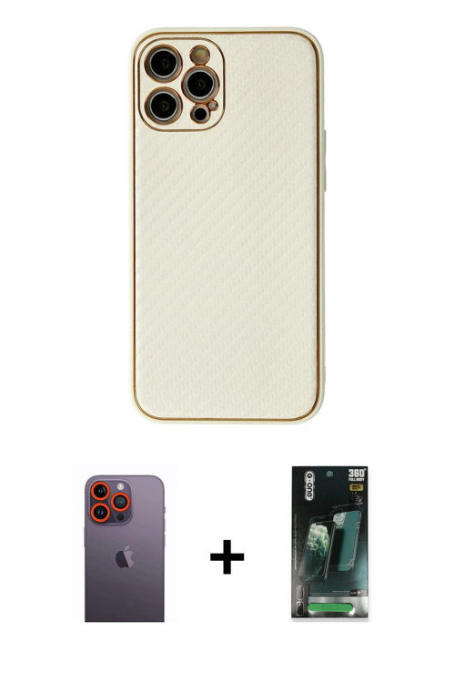 ieg™ iPhone 12 Pro Kılıf Ahenk Işık - Siyah 360 Mat Full Body Arka Koruyucu + Turuncu Neon Fosforlu