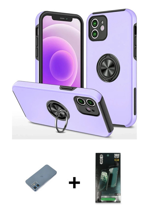 ieg™ iPhone 12 Mini Kılıf Odak Form Prime - Siyah 360 Mat Full Body Arka Koruyucu + Mavi Shine Kamer