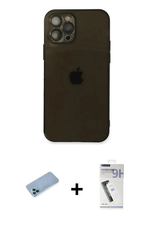 ieg™ iPhone 12 Pro Kılıf Ahenk Doku - Şeffaf Uv Polymer Nano Ekran Koruyucu + Mavi Shine Kamera Lens