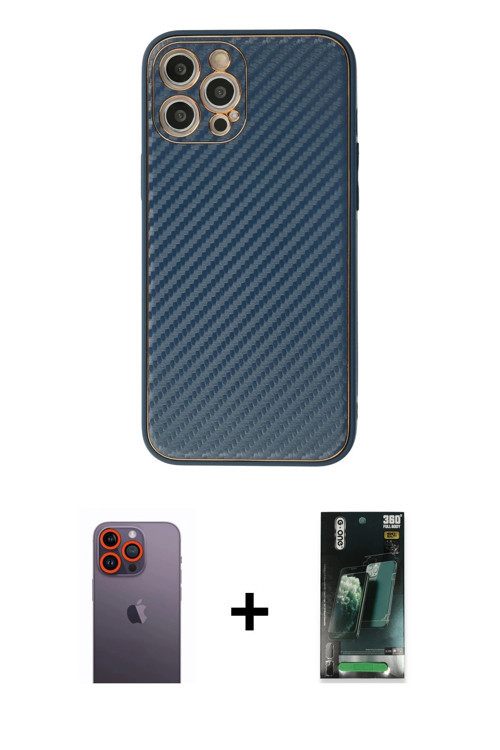ieg™ iPhone 12 Pro Kılıf Ahenk Işık - Siyah 360 Mat Full Body Arka Koruyucu + Turuncu Neon Fosforlu