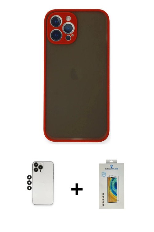 ieg™ iPhone 12 Pro Kılıf Ahenk Çizgi Serisi - Siyah Polymer Nano Ekran Koruyucu + Siyah Shine Kamera