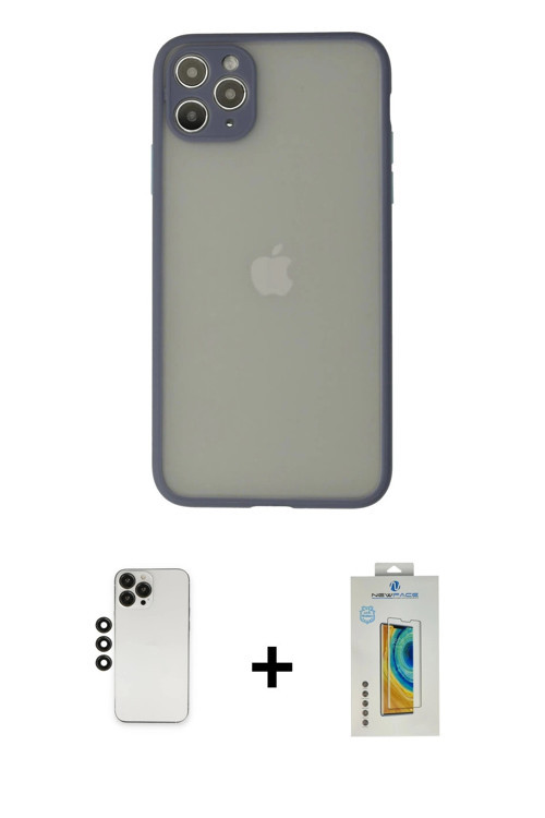 ieg™ iPhone 12 Pro Kılıf Ahenk Çizgi Serisi - Siyah Polymer Nano Ekran Koruyucu + Siyah Shine Kamera