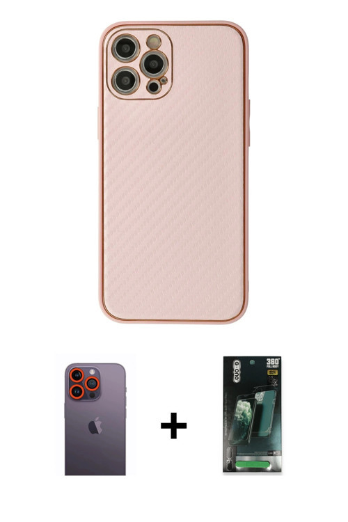 ieg™ iPhone 12 Pro Kılıf Ahenk Işık - Siyah 360 Mat Full Body Arka Koruyucu + Turuncu Neon Fosforlu