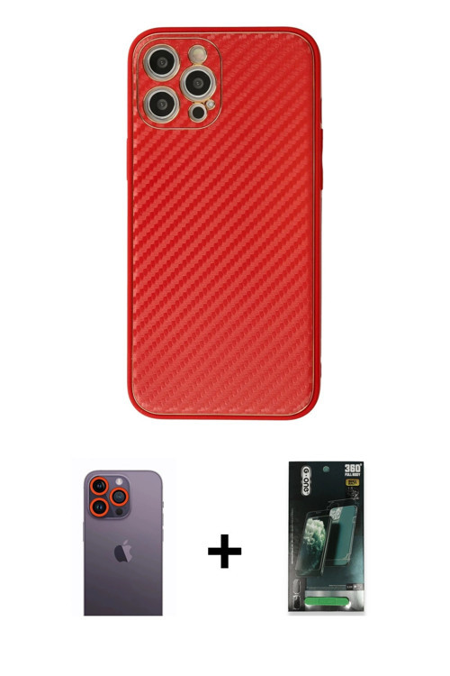 ieg™ iPhone 12 Pro Kılıf Ahenk Işık - Siyah 360 Mat Full Body Arka Koruyucu + Turuncu Neon Fosforlu