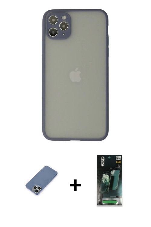 ieg™ iPhone 12 Pro Kılıf Ahenk Çizgi Serisi - Şeffaf 360 Full Body Arka Koruyucu + Açık Yeşil Metal