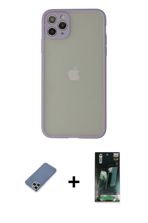 ieg™ iPhone 12 Pro Kılıf Ahenk Çizgi Serisi - Şeffaf 360 Full Body Arka Koruyucu + Açık Yeşil Metal