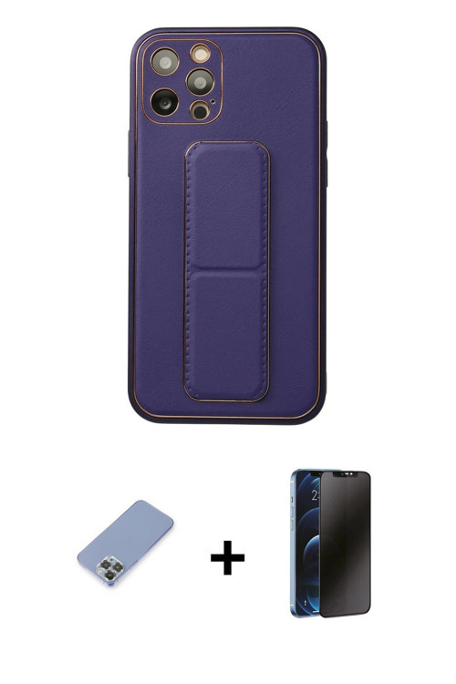 ieg™ iPhone 12 Pro Kılıf Akış Doku - Siyah 3D Antistatik Hayalet Cam Ekran Koruyucu + Koyu Yeşil Met