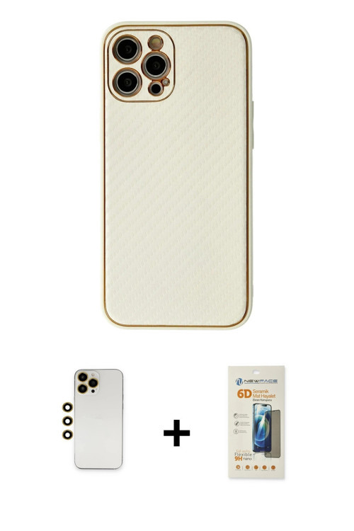 ieg™ iPhone 12 Pro Kılıf Ahenk Işık - Siyah 6D Mat Seramik Hayalet Nano Ekran Koruyucu + Gold Shine