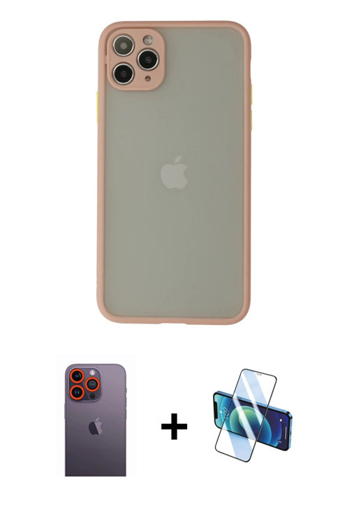 ieg™ iPhone 12 Pro Kılıf Ahenk Çizgi Serisi - Siyah 3D Antistatik Seramik Nano Ekran Koruyucu + Turu