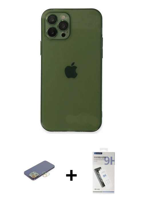 ieg™ iPhone 12 Pro Kılıf Ahenk Doku - Şeffaf Uv Polymer Nano Ekran Koruyucu + Sarı Renkli Kamera Len