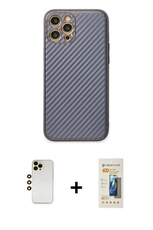 ieg™ iPhone 12 Pro Kılıf Ahenk Işık - Siyah 6D Mat Seramik Hayalet Nano Ekran Koruyucu + Gold Shine