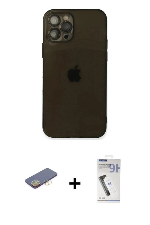 ieg™ iPhone 12 Pro Kılıf Ahenk Doku - Şeffaf Uv Polymer Nano Ekran Koruyucu + Sarı Renkli Kamera Len