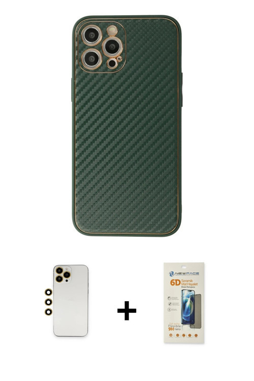 ieg™ iPhone 12 Pro Kılıf Ahenk Işık - Siyah 6D Mat Seramik Hayalet Nano Ekran Koruyucu + Gold Shine
