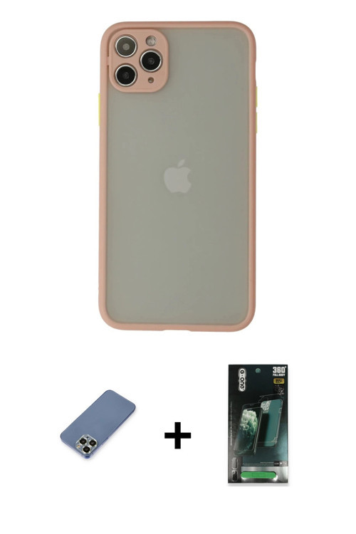 ieg™ iPhone 12 Pro Kılıf Ahenk Çizgi Serisi - Şeffaf 360 Full Body Arka Koruyucu + Açık Yeşil Metal
