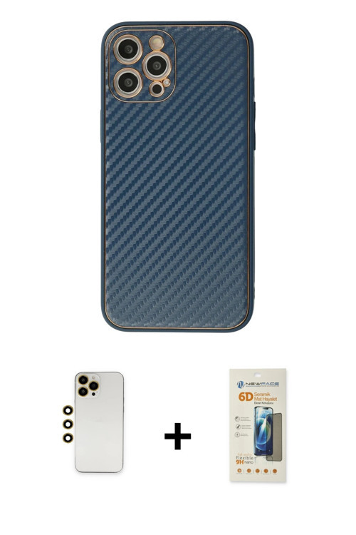ieg™ iPhone 12 Pro Kılıf Ahenk Işık - Siyah 6D Mat Seramik Hayalet Nano Ekran Koruyucu + Gold Shine