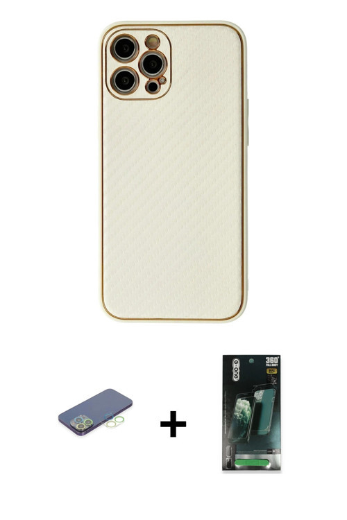 ieg™ iPhone 12 Pro Kılıf Ahenk Işık - Şeffaf 360 Full Body Arka Koruyucu + Yeşil Renkli Kamera Lens